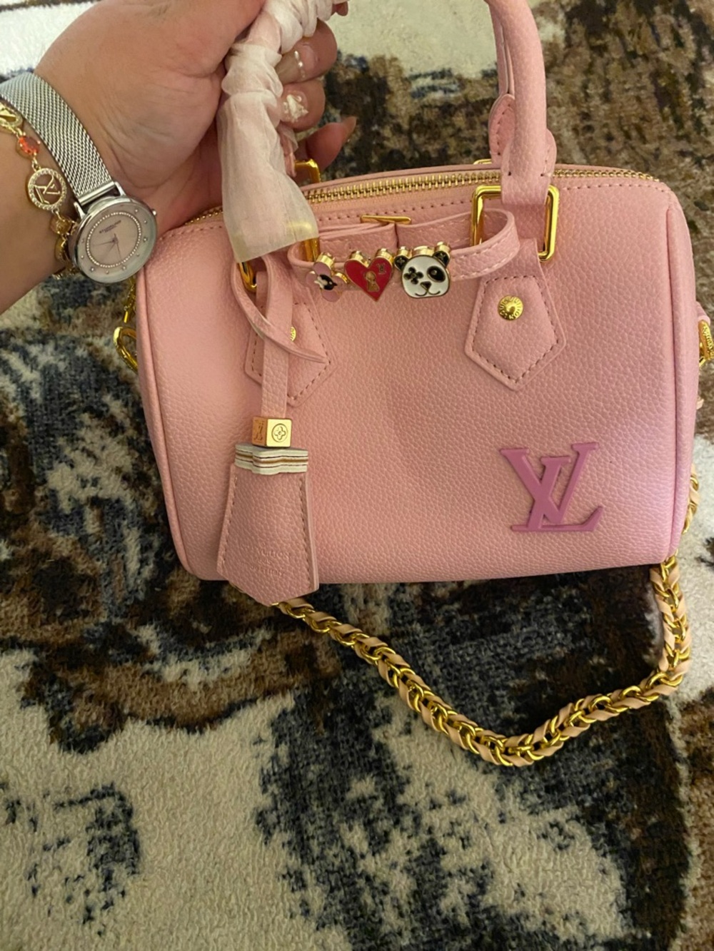 Louis Vuitton Pink Mini Alma-Inspired Satchel with Gold Chain